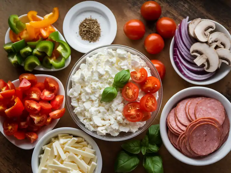 cottage cheese pizza bowl-ingredients